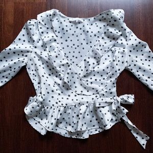 Silky star patterned wrap blouse